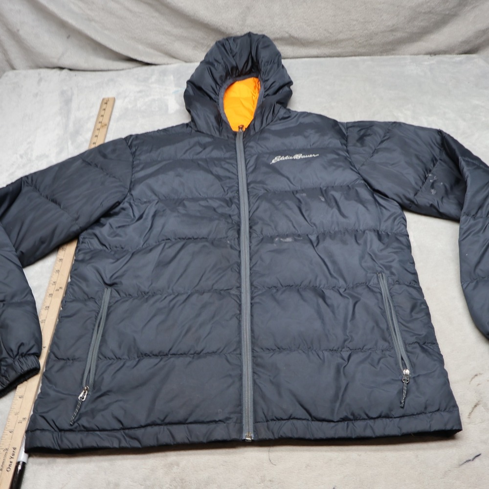 Eddie Bauer Down Jacket Mens Medium Black Wide Channel Insulated 650 Fill Puffer